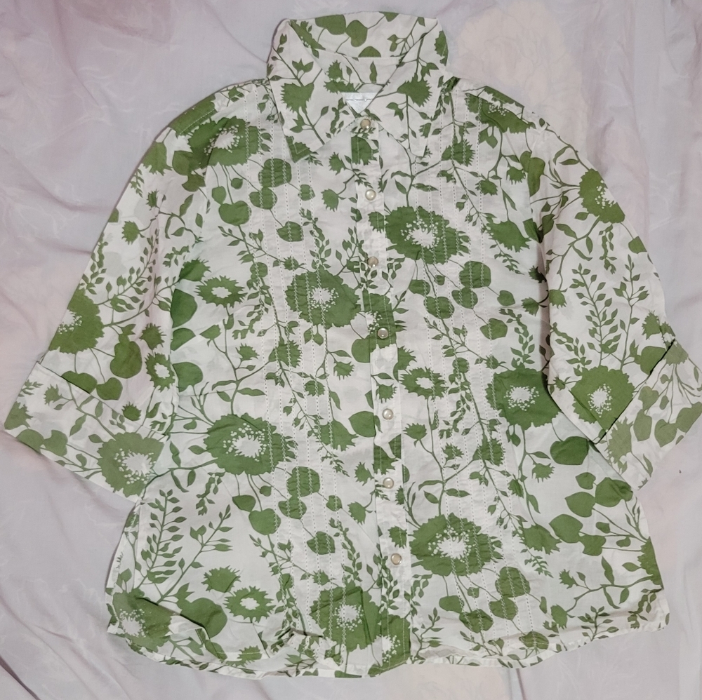 KAMISETA green floral print botton down shirt